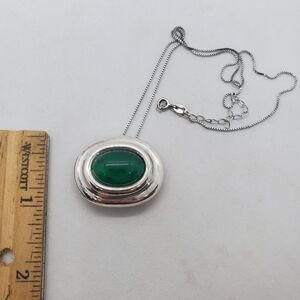 Green Chrysoprase Sterling Silver Pendamt Necklace 18" 925
